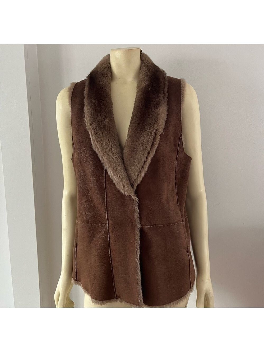 Gerard Darel Women’s Boho Glam Faux Fur Suede Vest Brown 8 M